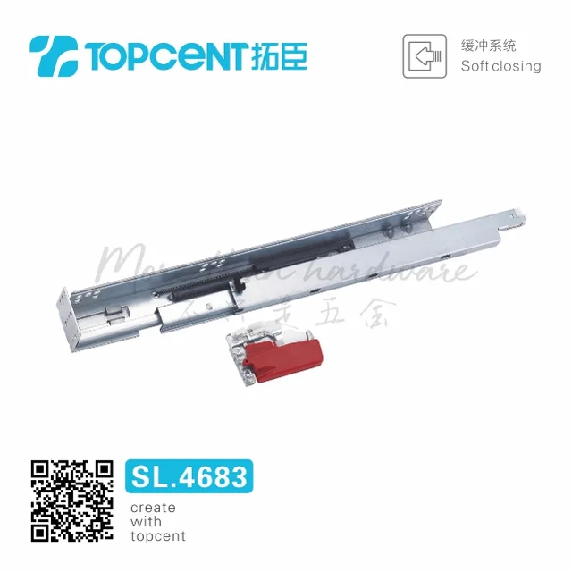 SL.4683 full extension ball bearing soft close quadro telescopic drawer slide with bracket