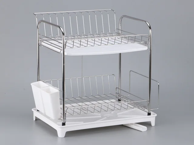 Stainless Steel Two Tier Dish Rack with Drain Board Large