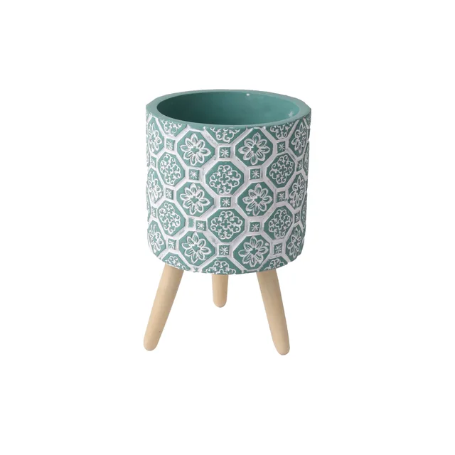 Home & Garden Concrete Small Round Flower Pots Cement Planter Pot with Wooden Feet
