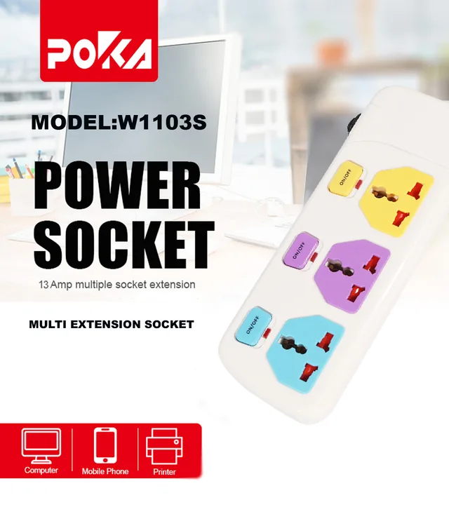 Universal Multi Extension Socket With Overload Protector POKA brand W1103S