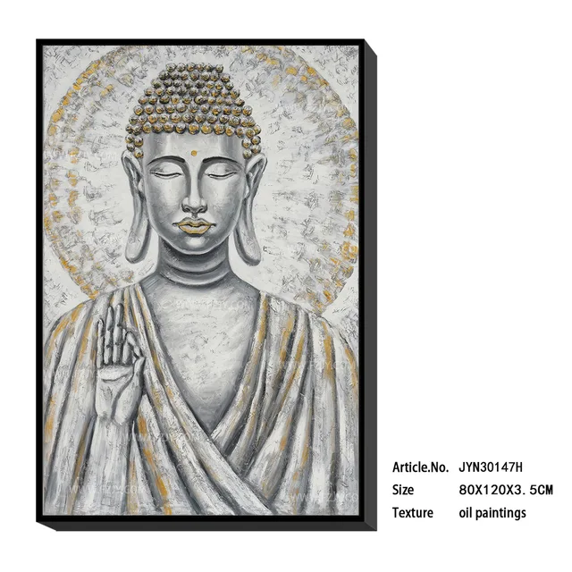 Newest design Buddha canvas oil painting with frame home wall decor