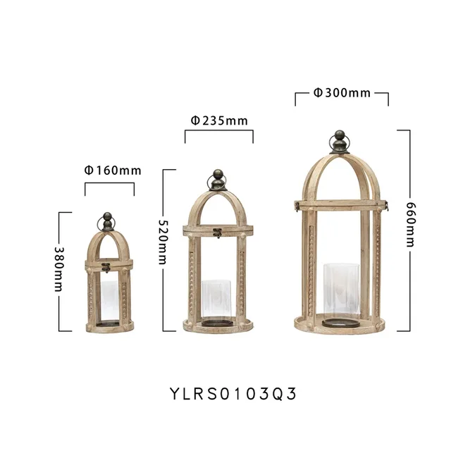 S/3 European Rustic Home Decor Wedding Anniversary Party Christmas Decor Glass Candle Holders Wood Frame Candle Pillar Lantern