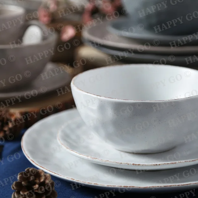 Color glazed matt finished embossed design, with speckle and hand brush rim，bowl