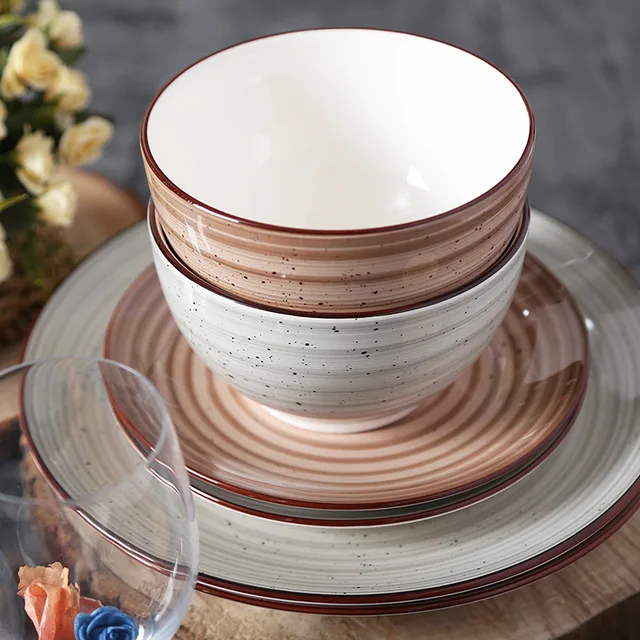 18pcs Stoneware Hand Painting And Speckle Dinner Set In A Color Box