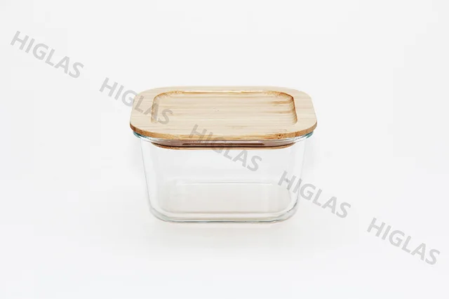 1.4l/0.95l Square Borosilicate Glass High Food Container With Bamboo Lid