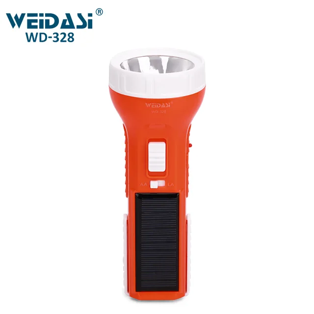 Popular high quality led camping torch light flashlight for family use powered by dry battery or lead acid battery or solar