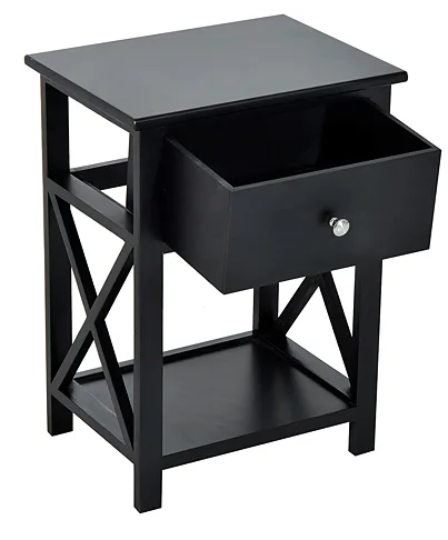 Solid paulownia wood bedside table with drawer