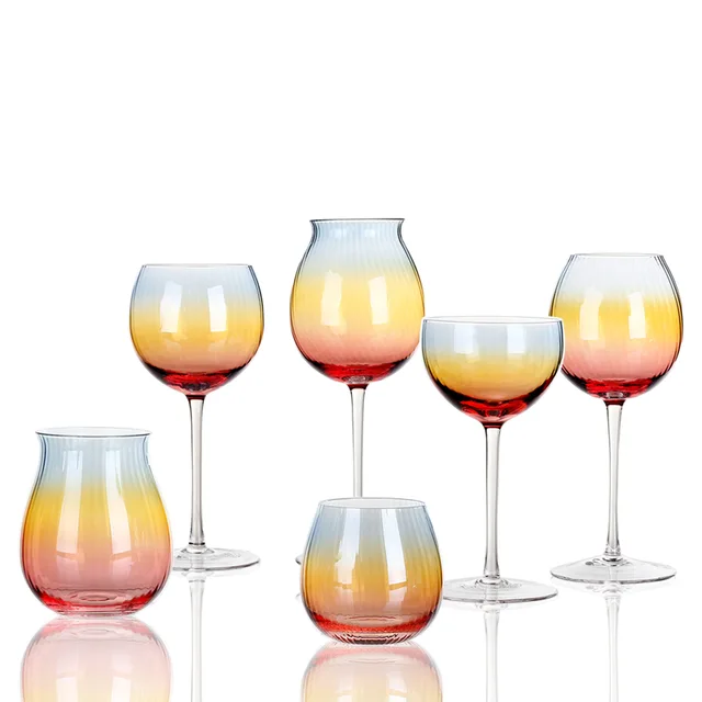 "0.53L-0.9L" Color Glass Champagne Wine Tumbler DOF Hi-ball Mouthblown Hiland