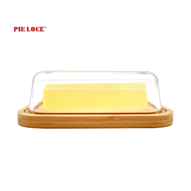 Glass butter dish / glass butter box with bamboo lid