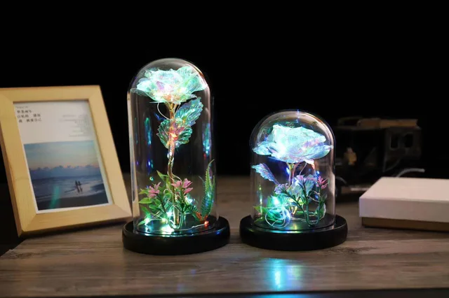 24K Gold Rose Glass Dome Light | Romantic Gift for Her