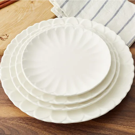 Flower shape flat plate super white ceamic dinne plate hotel used plate