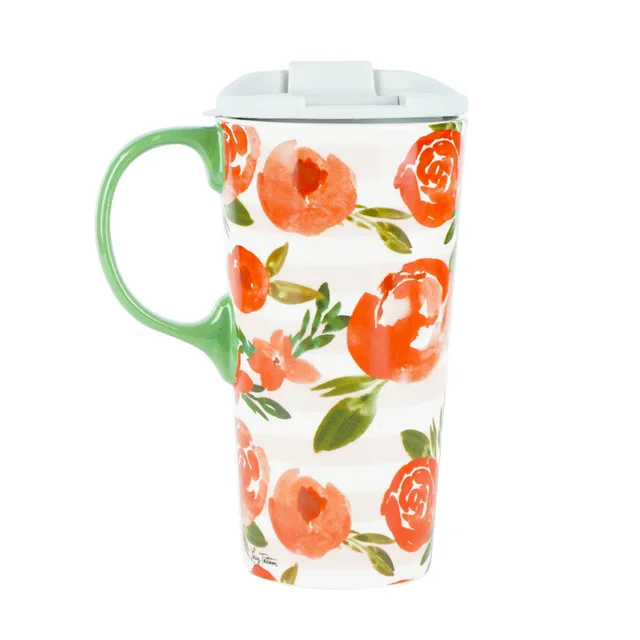 17oz Large Capacity American Latte Coffee Cup Pink Peony