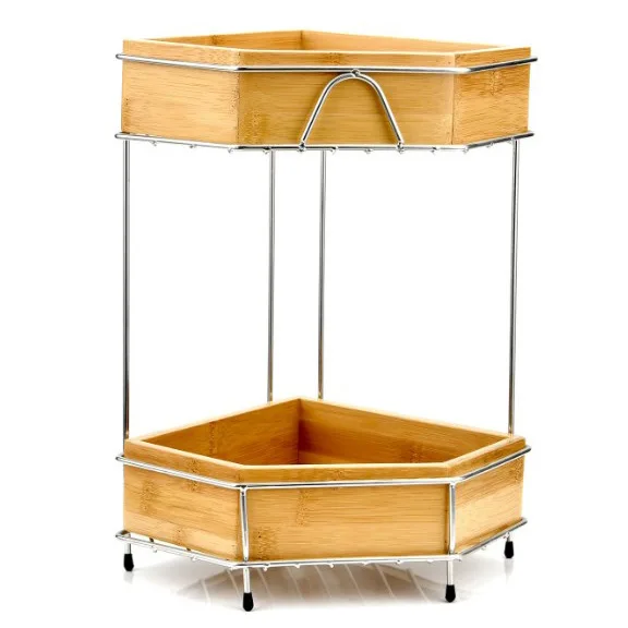 Stainless steel and bamboo box triangle storage rack 2-tiers