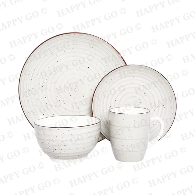 16pcs Stoneware Hand Painting And Speckle Dinner Set In A Color Box