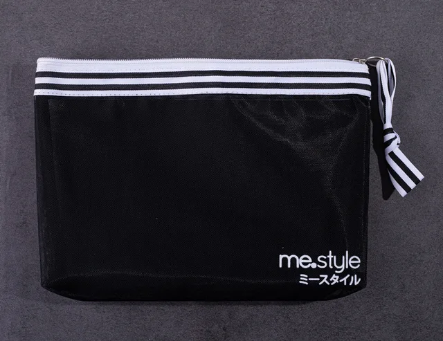 Cute black bowknot portable mesh bag with zipper