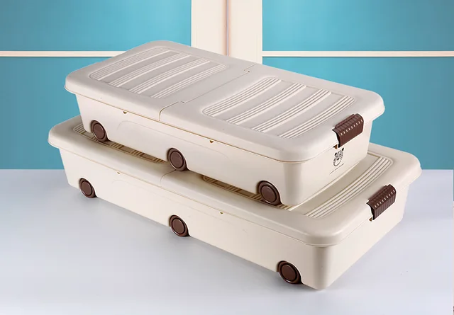 Plastic flat Stacked living room multifunction under the bed Clothes extra large storage box organizer with wheels Drawers