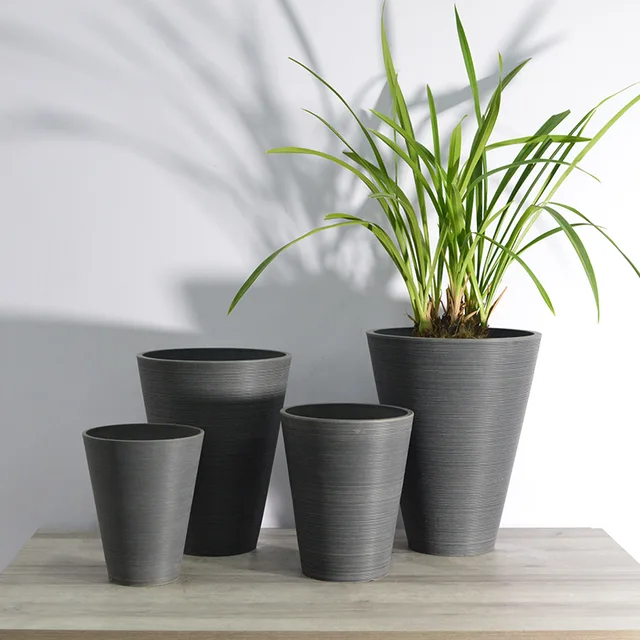 Greenship Wholesale outdoor indoor large big size pp resin plastic tree pot flower pots & planters black plastic pots for plants
