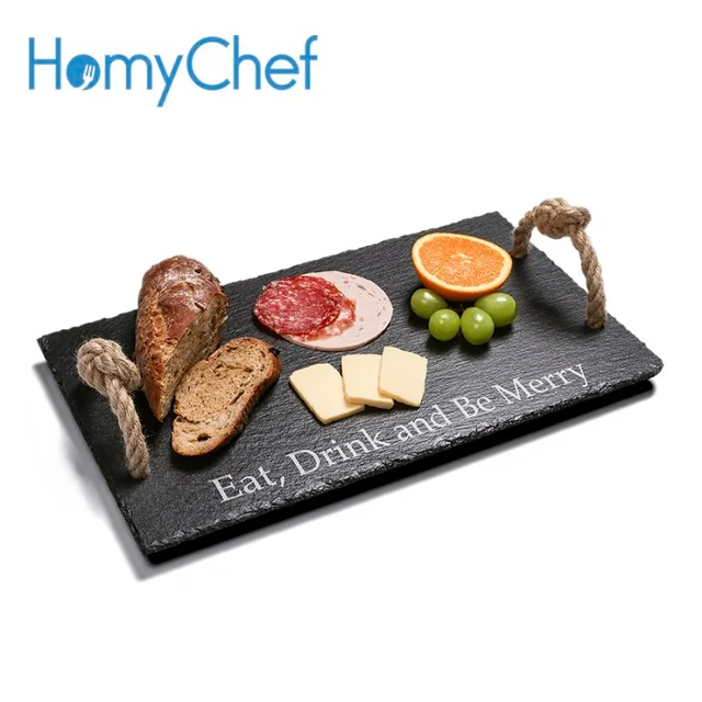 Slate serving tray with rope handle