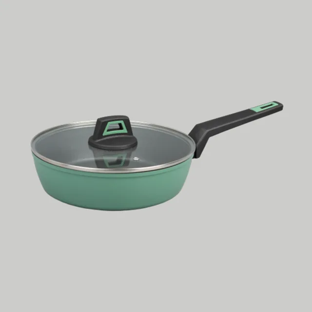 Forged aluminum deep frying pan with lid