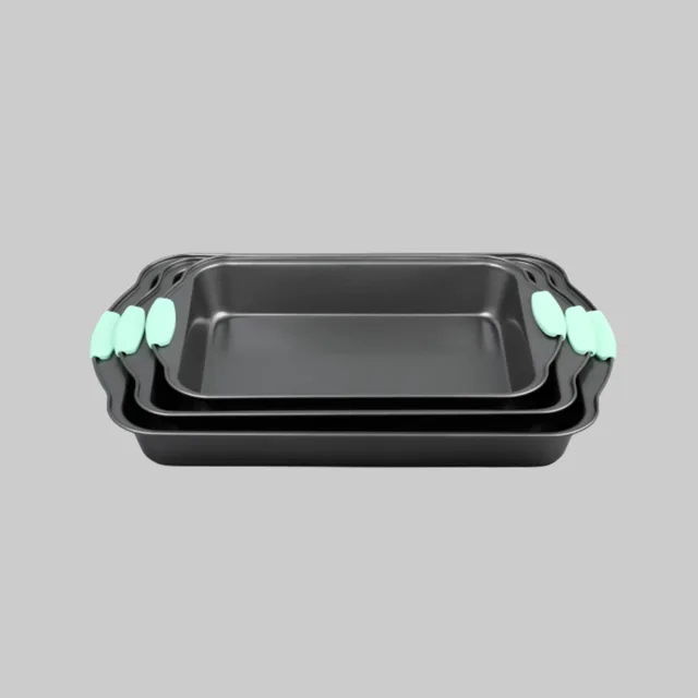 Non-stick bakeware rectangular roaster pan with silicone handle
