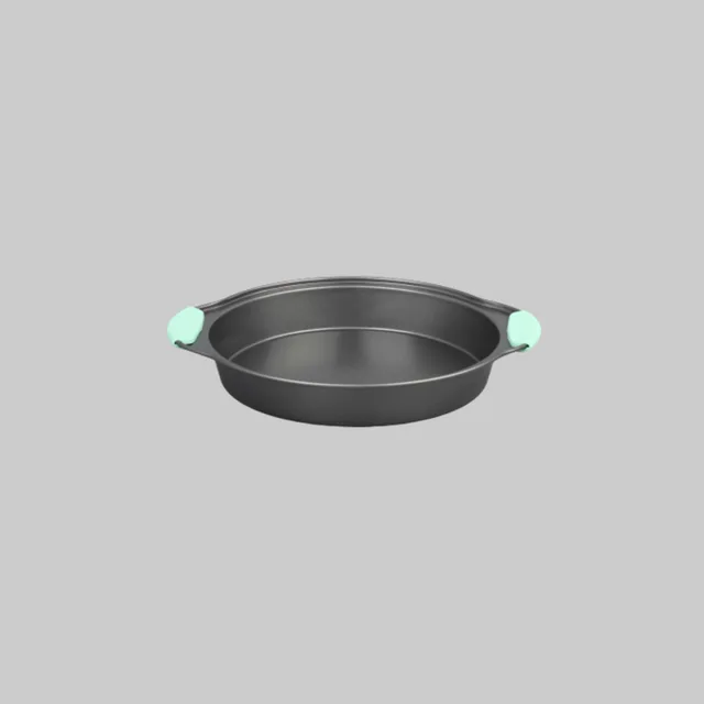 Non-stick bakeware roaster round pan with silicone handle