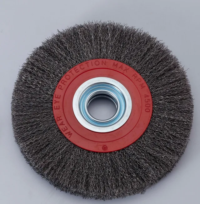 Crimped wire wheel brush for bench grinder