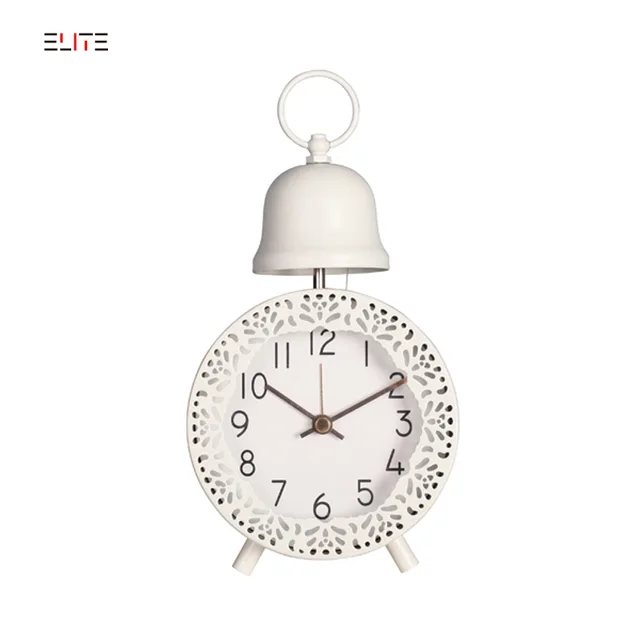 Metal single-bell alarm clock with decorative pattern on the case