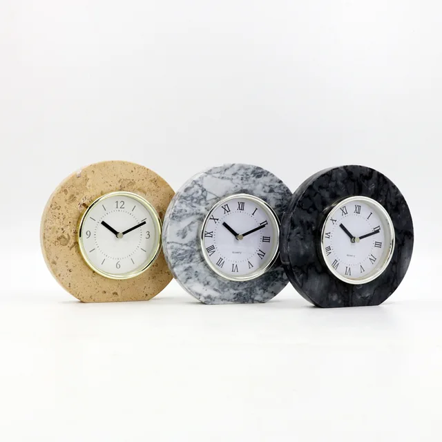 Nordic mute marble clock and table clock ornaments household living room table top bedroom modern simple home decoration accessories