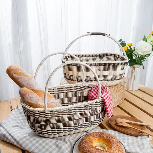 PE Rattan plastic basket Handmade Durable Storage Basket flower basket shopping basket