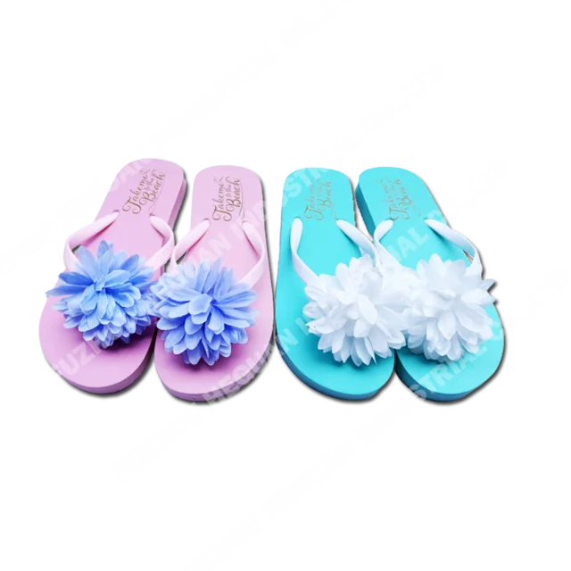 PE lady beach flip flops with fabirc flower ornament