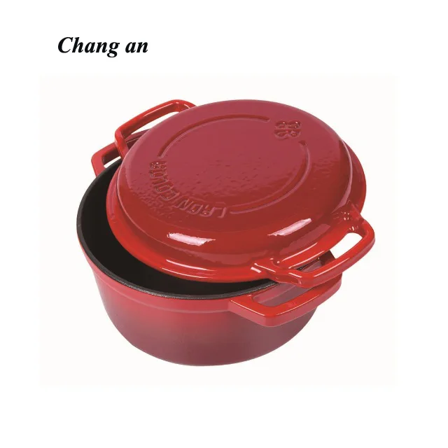 Cast iron dutch oven with double useage cast iron cover