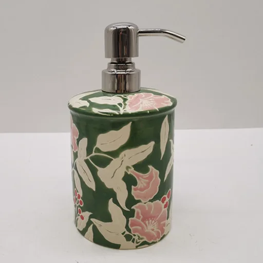 Hand Painted Ceramic Liquid Soap & Lotion Dispenser Pump for Kitchen or Bathroom Countertops