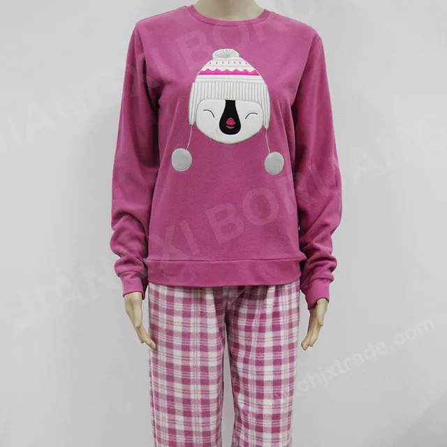 Womens Polar Fleece Pajama Set With Emb And Print