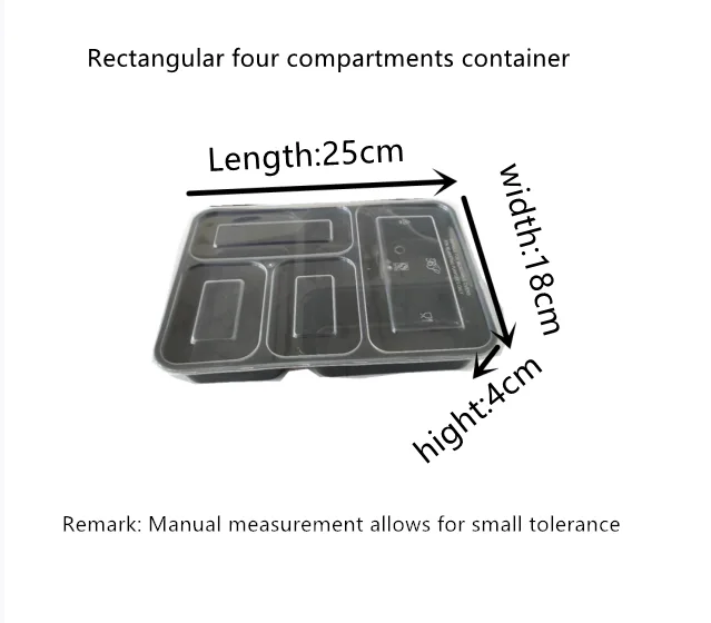PP CONTAINER;FOOD CONTAINER;BENTO BOX;DELI CONTAINER ;DELI CUP，Rectangle 4 compartment