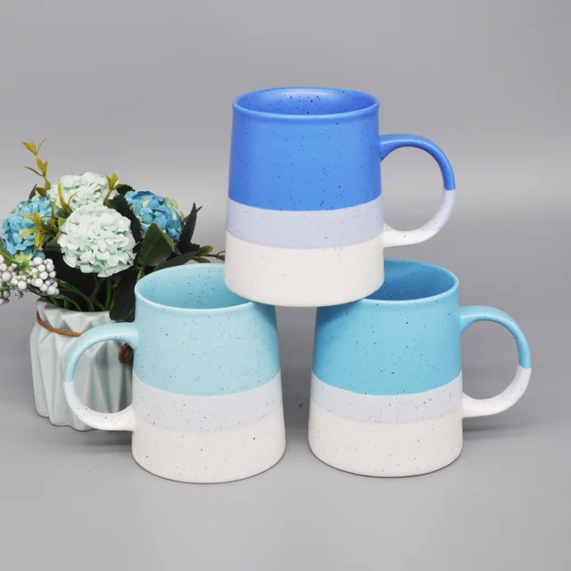 13OZ creative conical three-color matte double open mold sesame glaze ceramic mug
