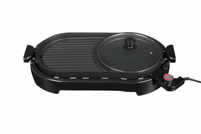 Electric grill with glass lid
