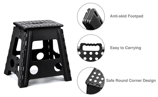Super Strong Folding Step Stool for Adults, Kitchen Stepping Stools, Garden Step Stool Black