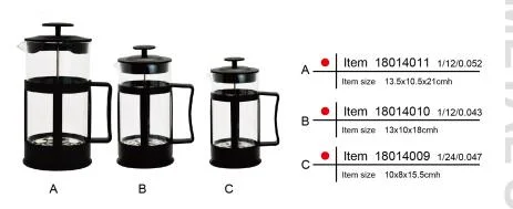 Borosilicate glass coffee pot, 3 sizes