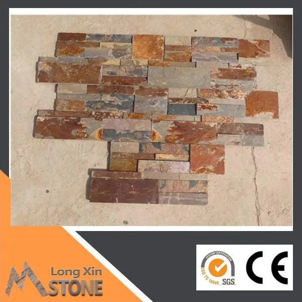 S shape Natural Flat Rusty slate stone wall cladding 18x35 cm