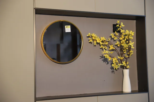 WALNUT wood round mirror