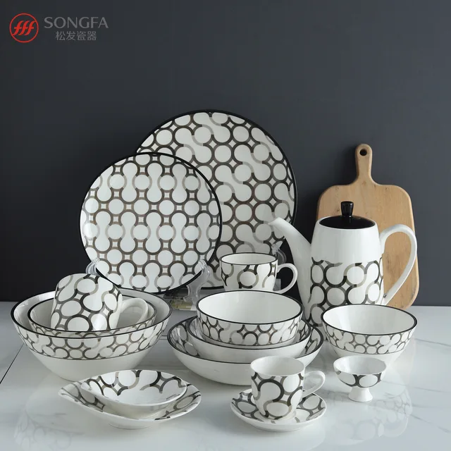 Songfa bubble new bone china luxury tea and dinnerware set