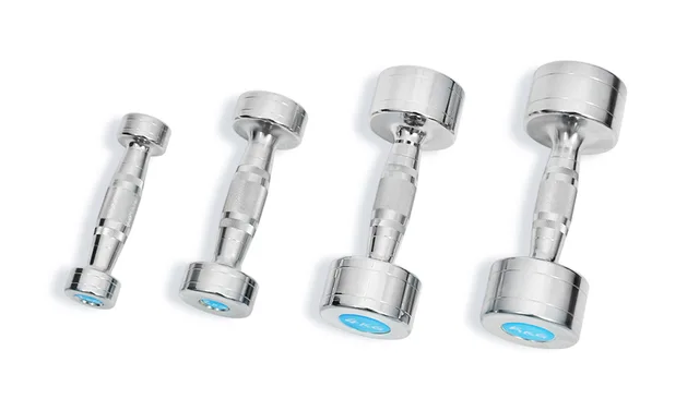 Fixed uni-body chrome dumbbell with oval bar 1-10KG