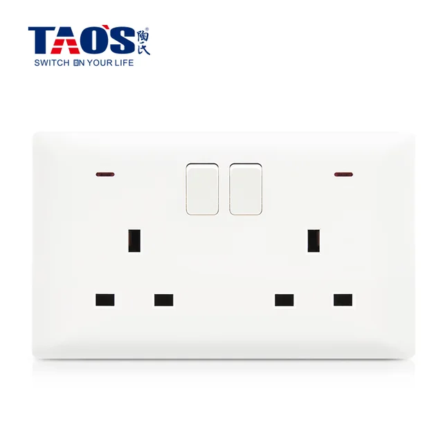 13A 2 gang switched socket + neon