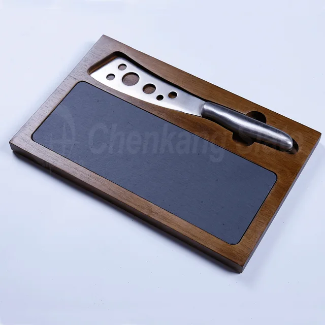 Slate And Wood Cheese Board With Cheese Knife