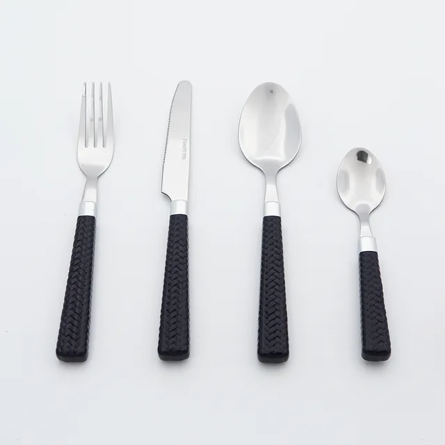 QZQ Stainless Steel Cutlery Plastic Handle Flatware Wholesale Mirror Polish Silverware Set