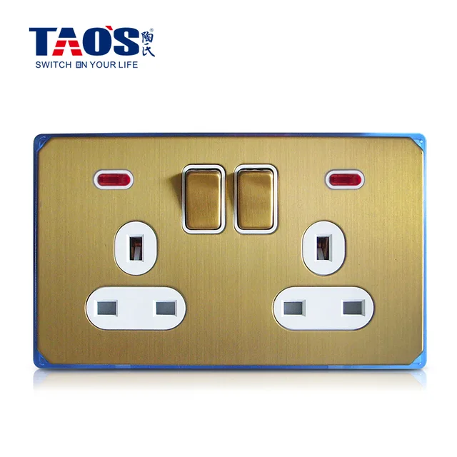 13A 2 gang switched socket + neon