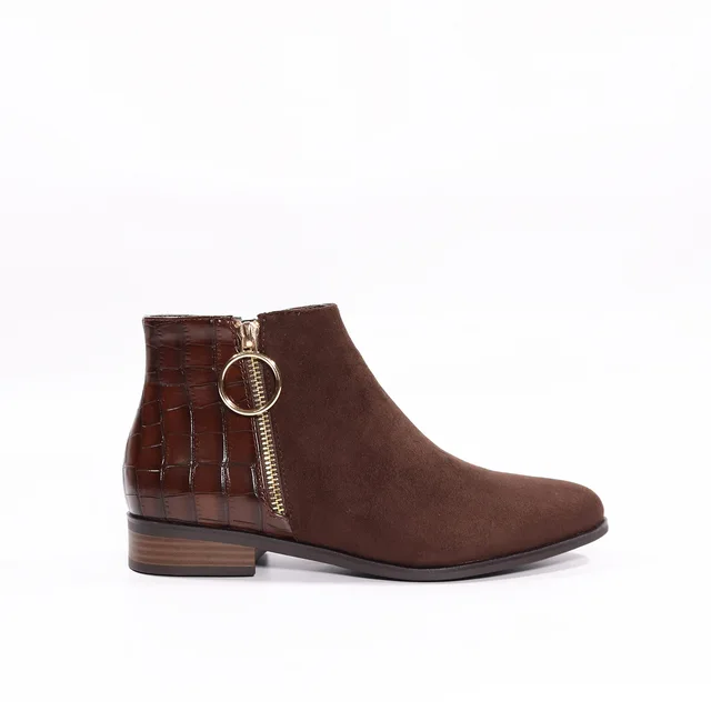 Women Ankle Boots In Zipper Style With Flat Outsole In Croco Pu Comfort Female Footwear