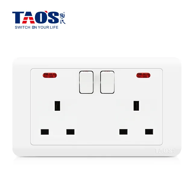 13A 2 gang switched socket + neon