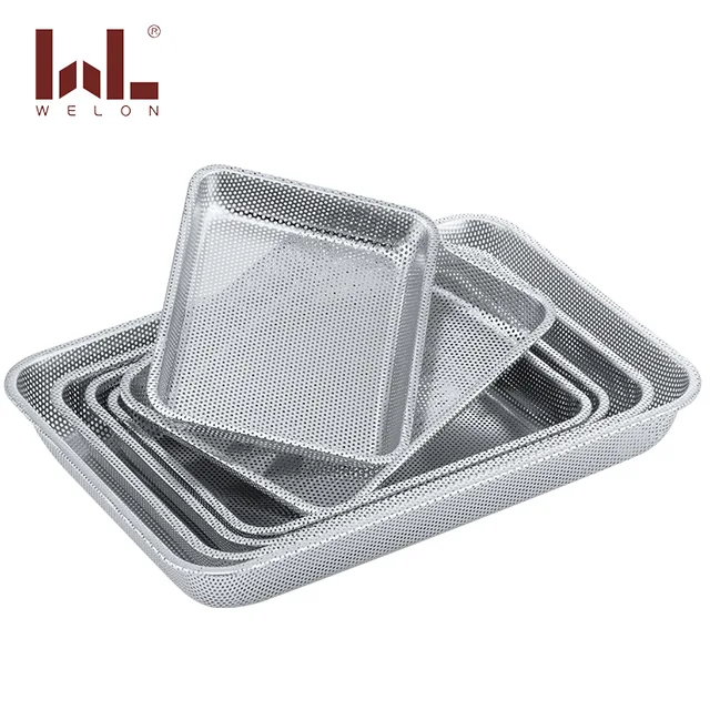 Stainless steel rectangle tray with hole Japanese perforated tray