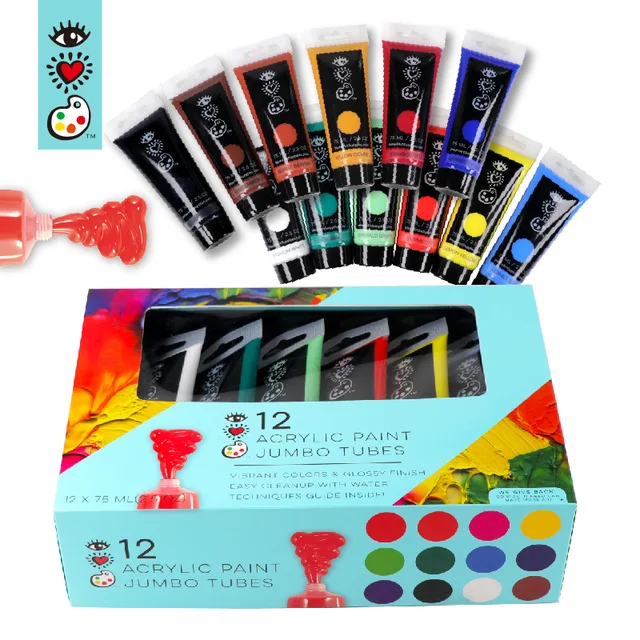 12x75ml PlasticTubes Artist Studio Acrylic Paint Set for Kids & Adult